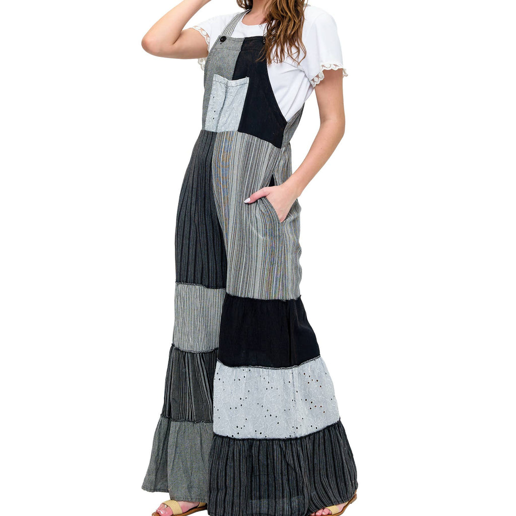 Boho Overall Striped Patchwork