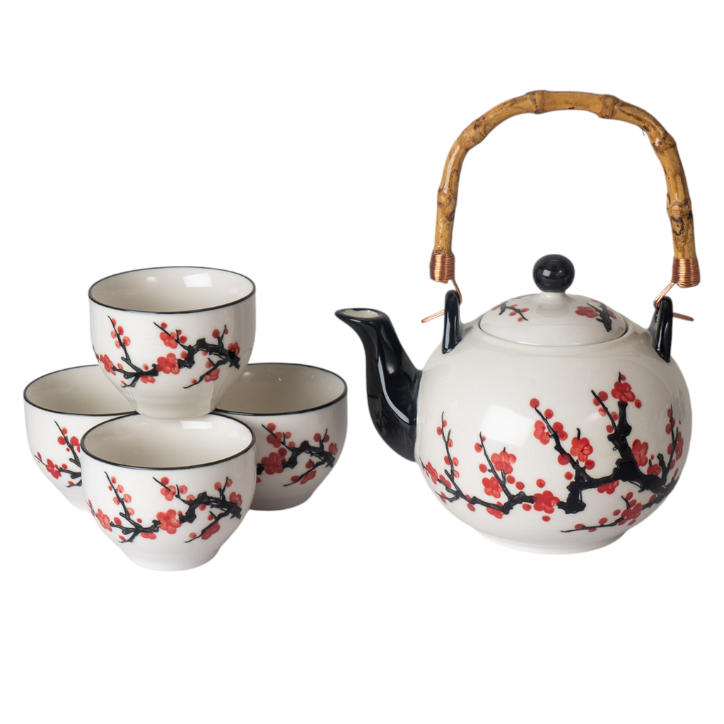 Cherry Blossoms Porcelain Tea Set – 30 oz Teapot with 4 Cups