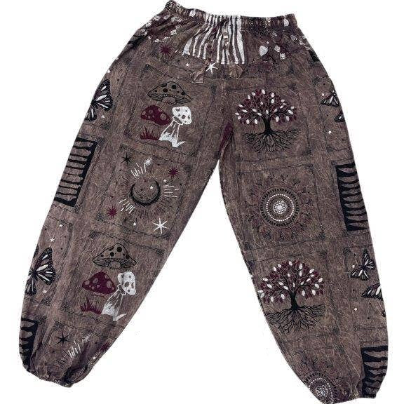 Brown Razor Cut Blockprint Pants