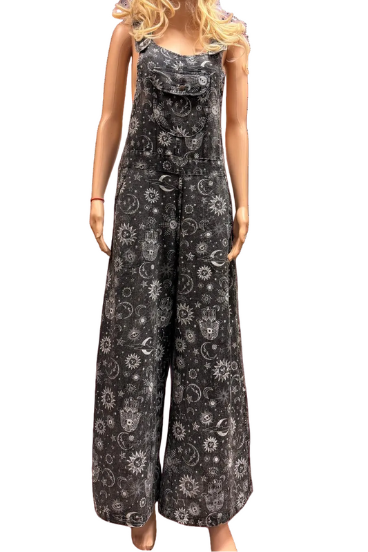 Cotton Sun Moon Galaxy Black and White Overall