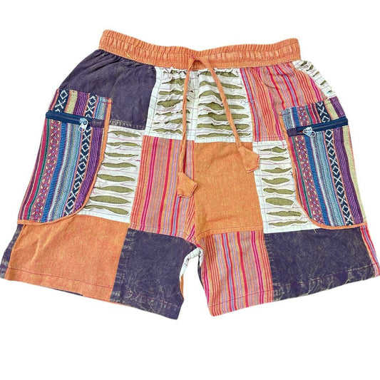 Purple and Orange Patchwork Shorts
