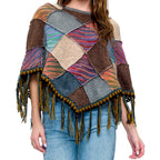 Poncho Boho Patchwork Crochet Details Fringe