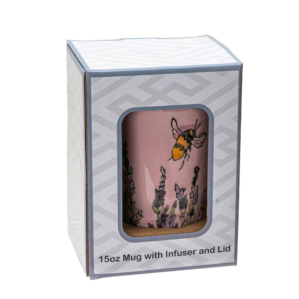 Spring Honeybee Porcelain Tea Mug with Lid and Infuser – 15 oz