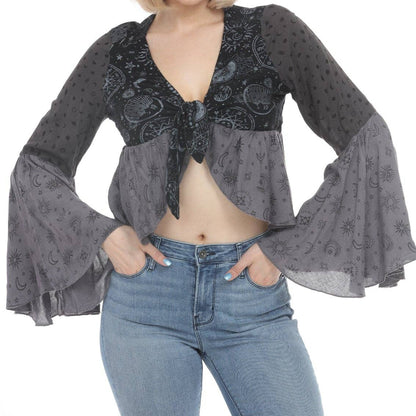 Celestial Patchwork Tie Front Top