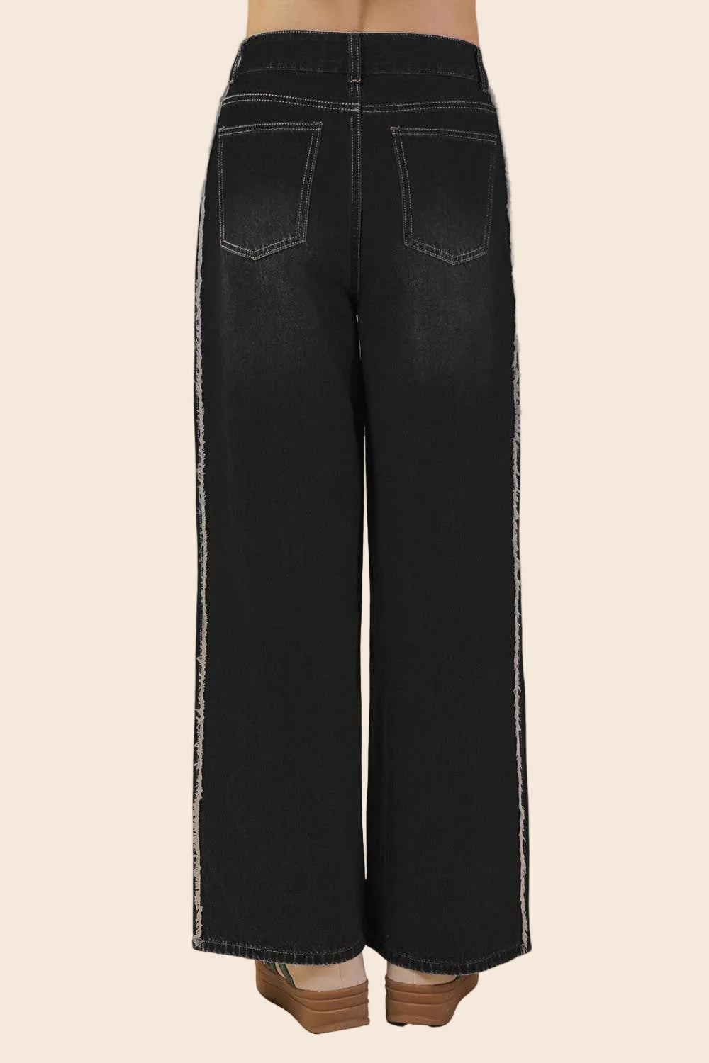 Frayed Detail Washed Denim Pants