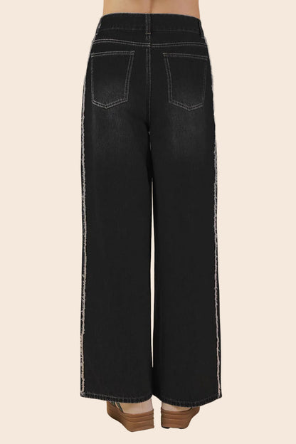 Frayed Detail Washed Denim Pants