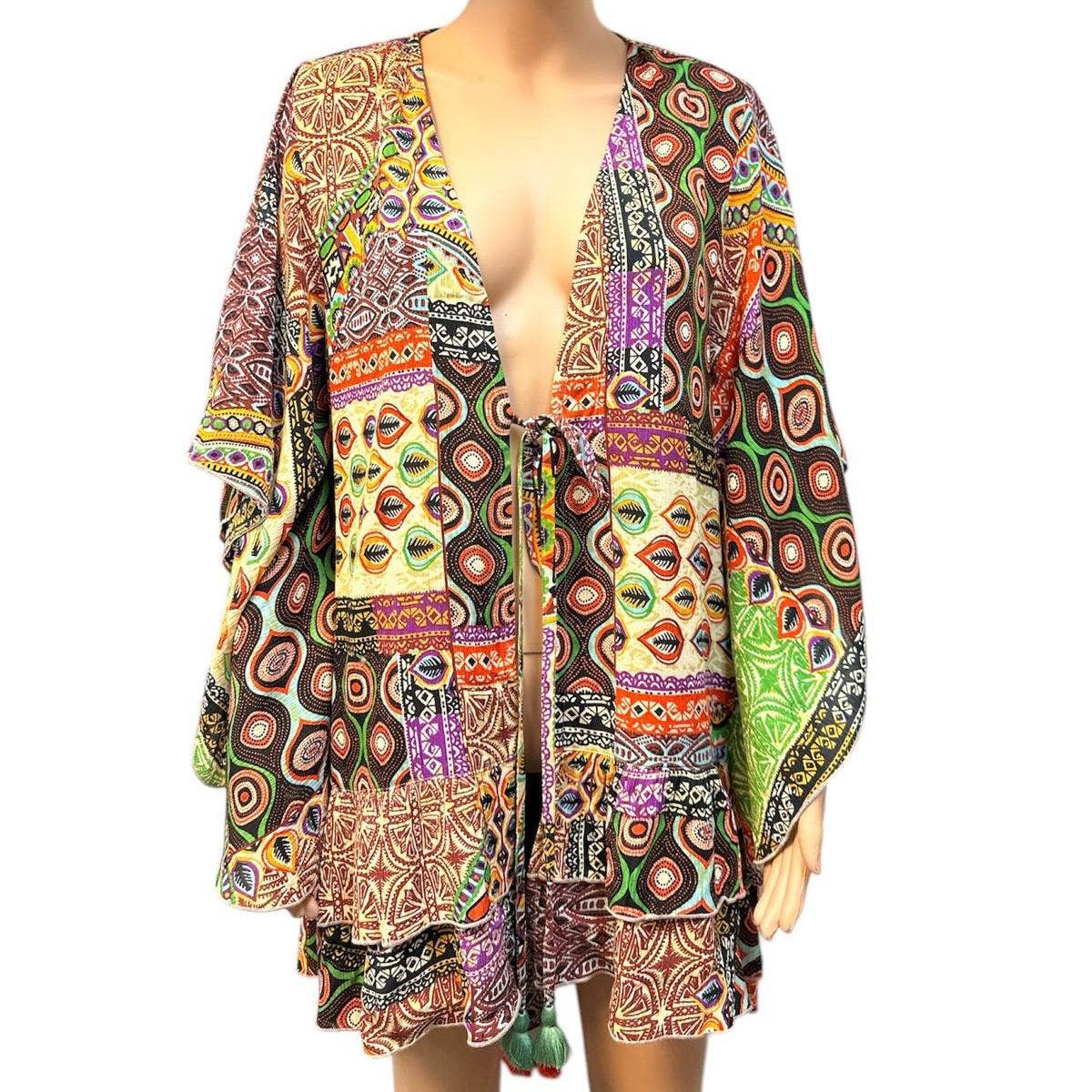 Cotton Viscose Multi Color Open Front Cardigan