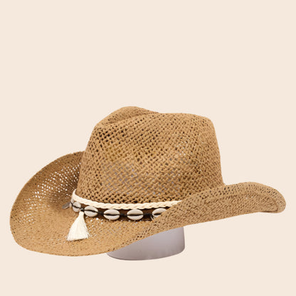 Cowrie Shell Rope Straw Braided Western Cowboy Hat