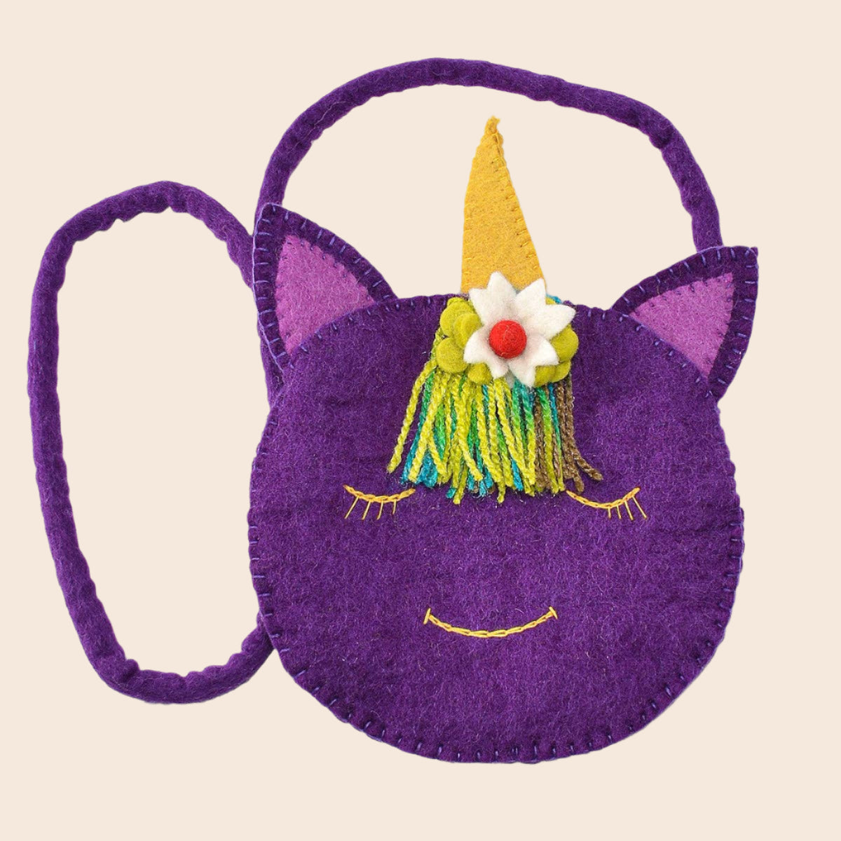 Felted Round Face Unicorn Shape Cross-body Bag