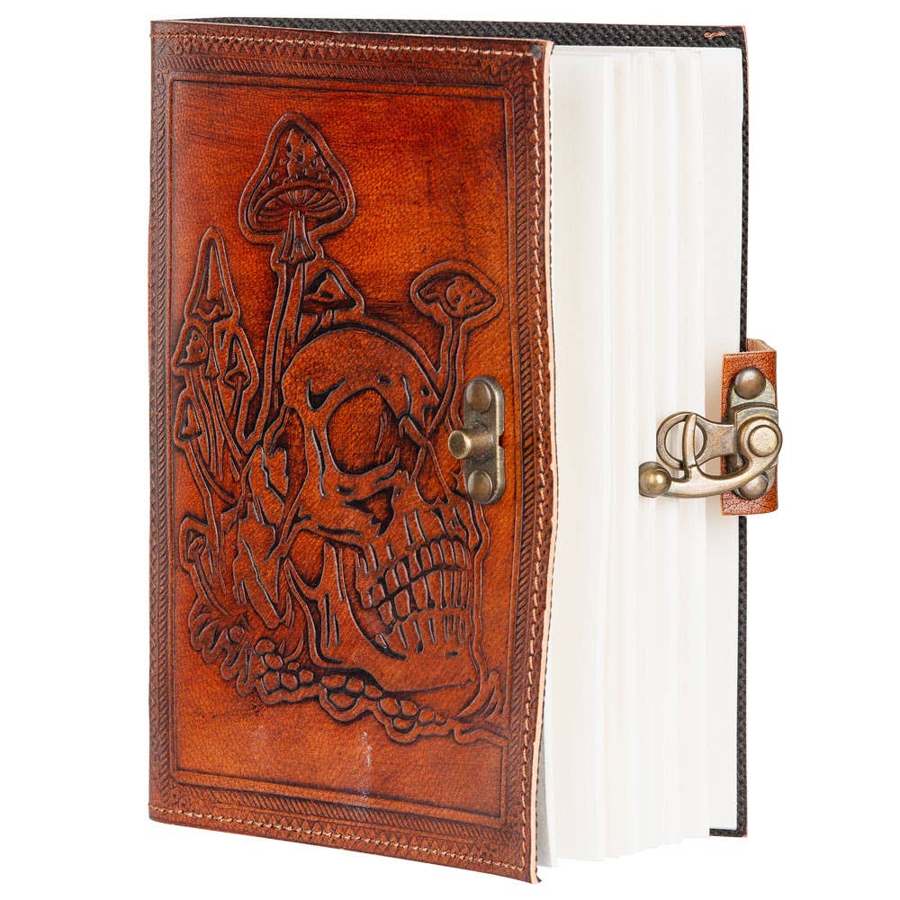 Skull and Mushrooms Leather Journal