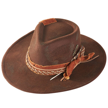 Distressed Band with Feather Cowgirl Fedora Hat