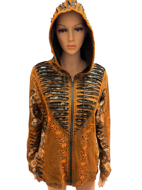 Brown Multi Razor Floral Embroidery Jacket
