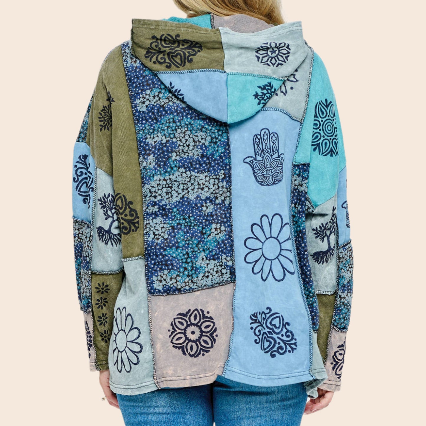 Jacket Zip-up Patchwork Hand Printed