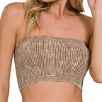 Washed Ribbed Bandeau Top