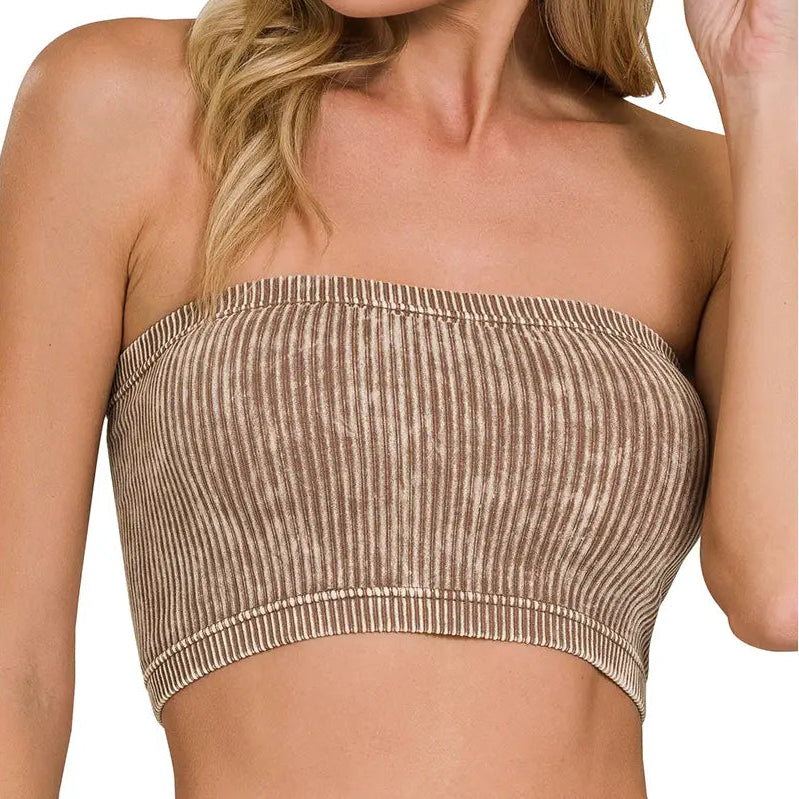 Washed Ribbed Bandeau Top