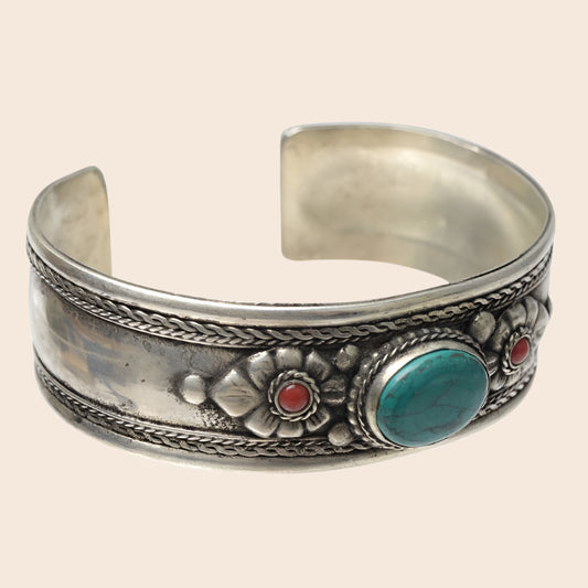 Silver Turquoise Leaf Cuff Bracelet