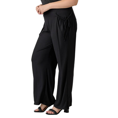 Plus Size Wide-Leg Pants with Side Drawstring Detail