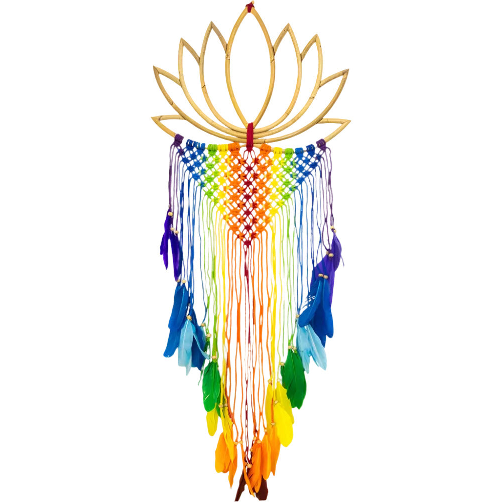 Bamboo Wall Hanging Boho Lotus w/ Macrame Chakra