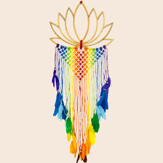 Bamboo Wall Hanging Boho Lotus w/ Macrame Chakra