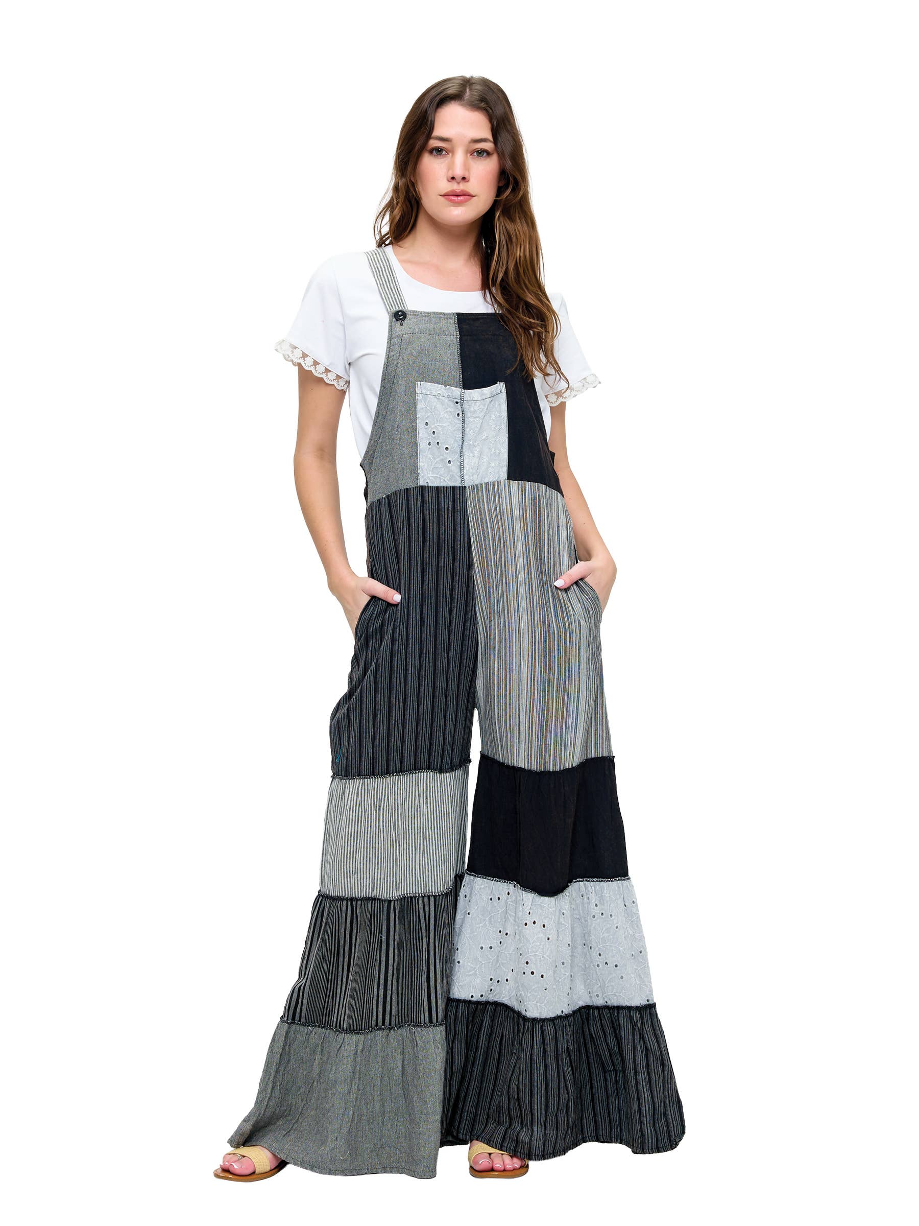 Boho Overall Striped Patchwork