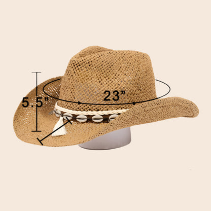 Cowrie Shell Rope Straw Braided Western Cowboy Hat