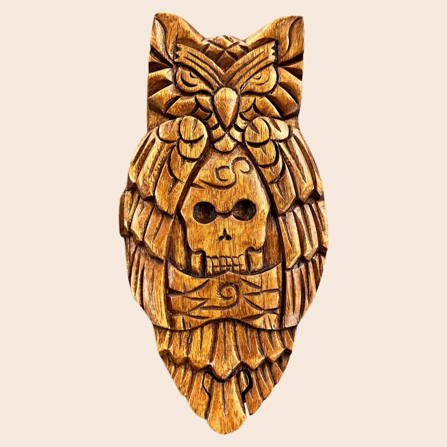 Owl with Skull Wooden Puzzle Box