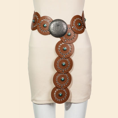 Stone Embellished Faux Leather Disc Belt