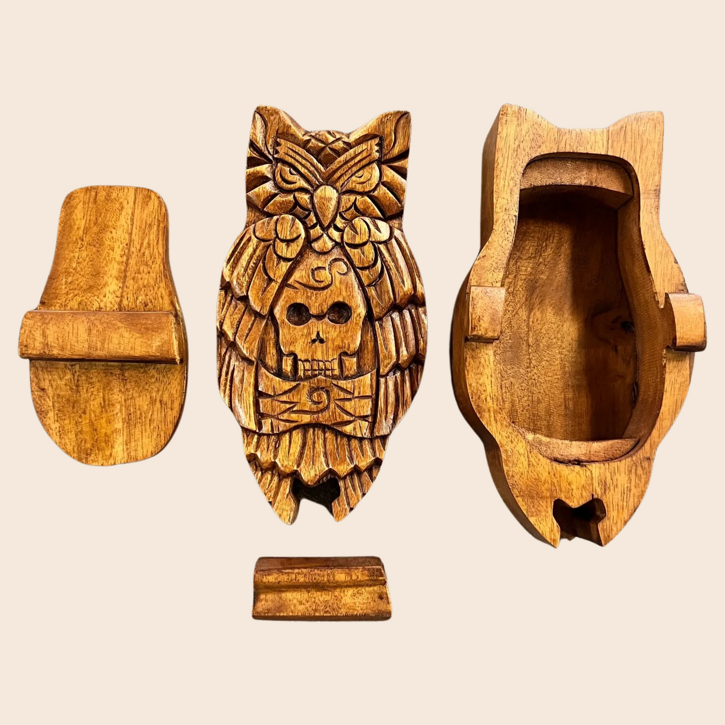 Owl with Skull Wooden Puzzle Box