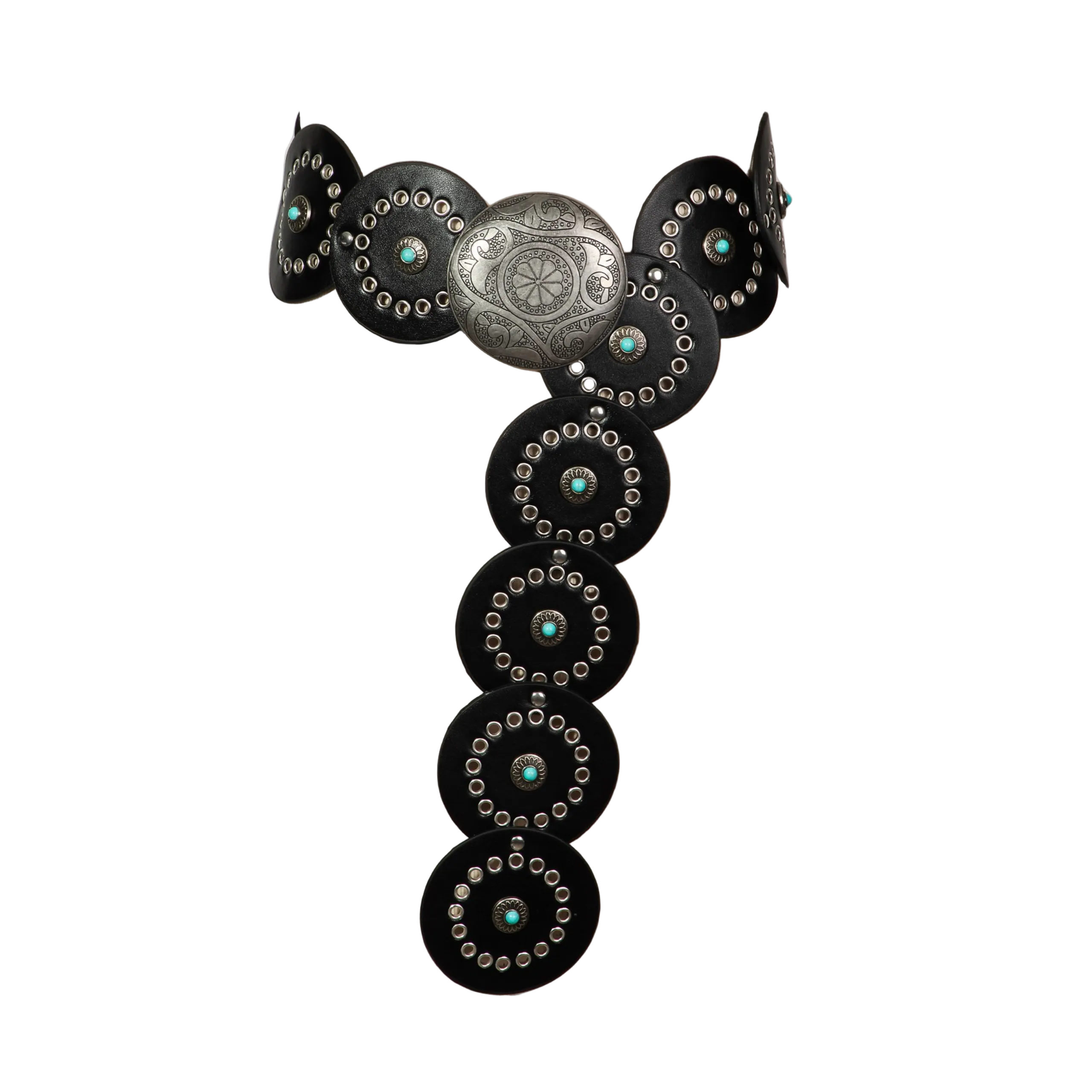 Stone Embellished Faux Leather Disc Belt