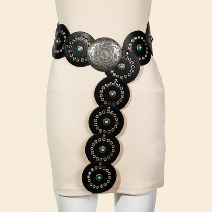 Stone Embellished Faux Leather Disc Belt