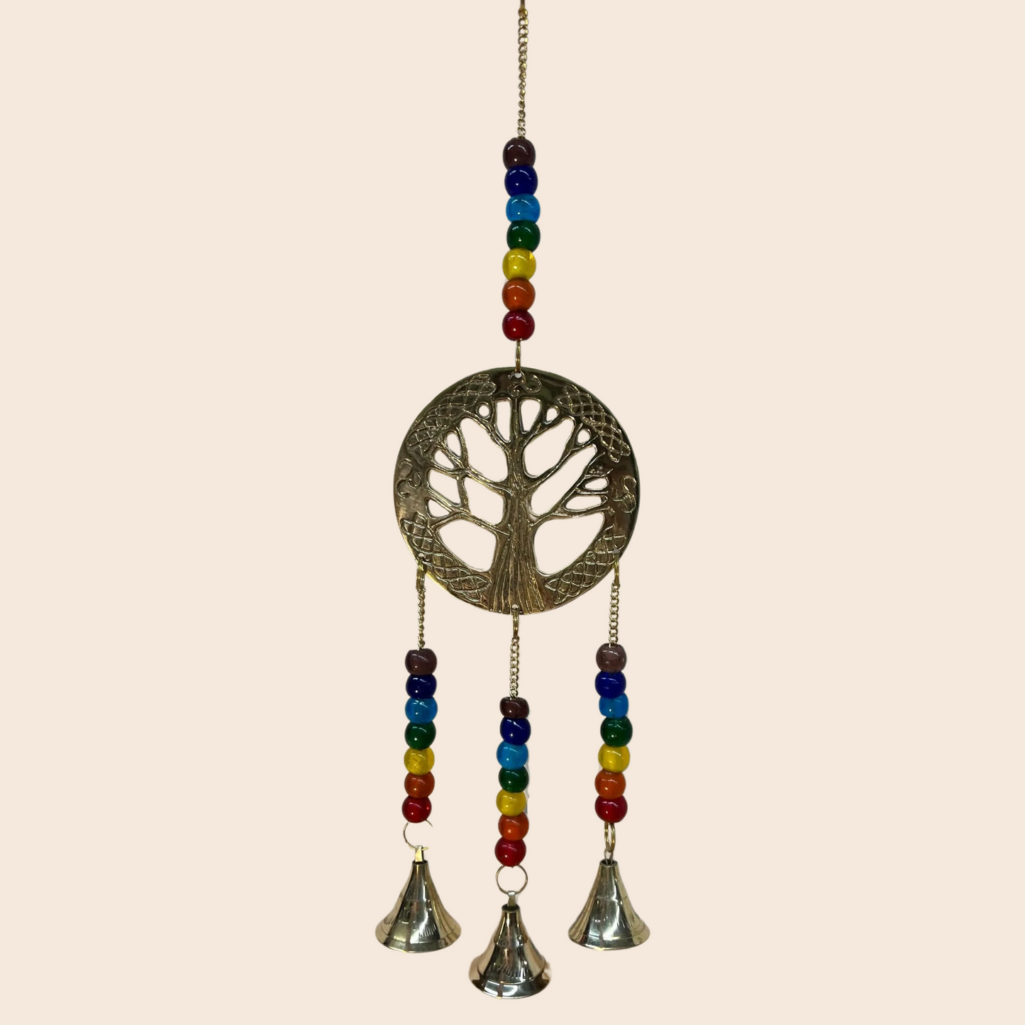 Brass Tree of Life with Chakra Colored Beads Chime