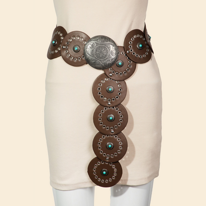 Stone Embellished Faux Leather Disc Belt