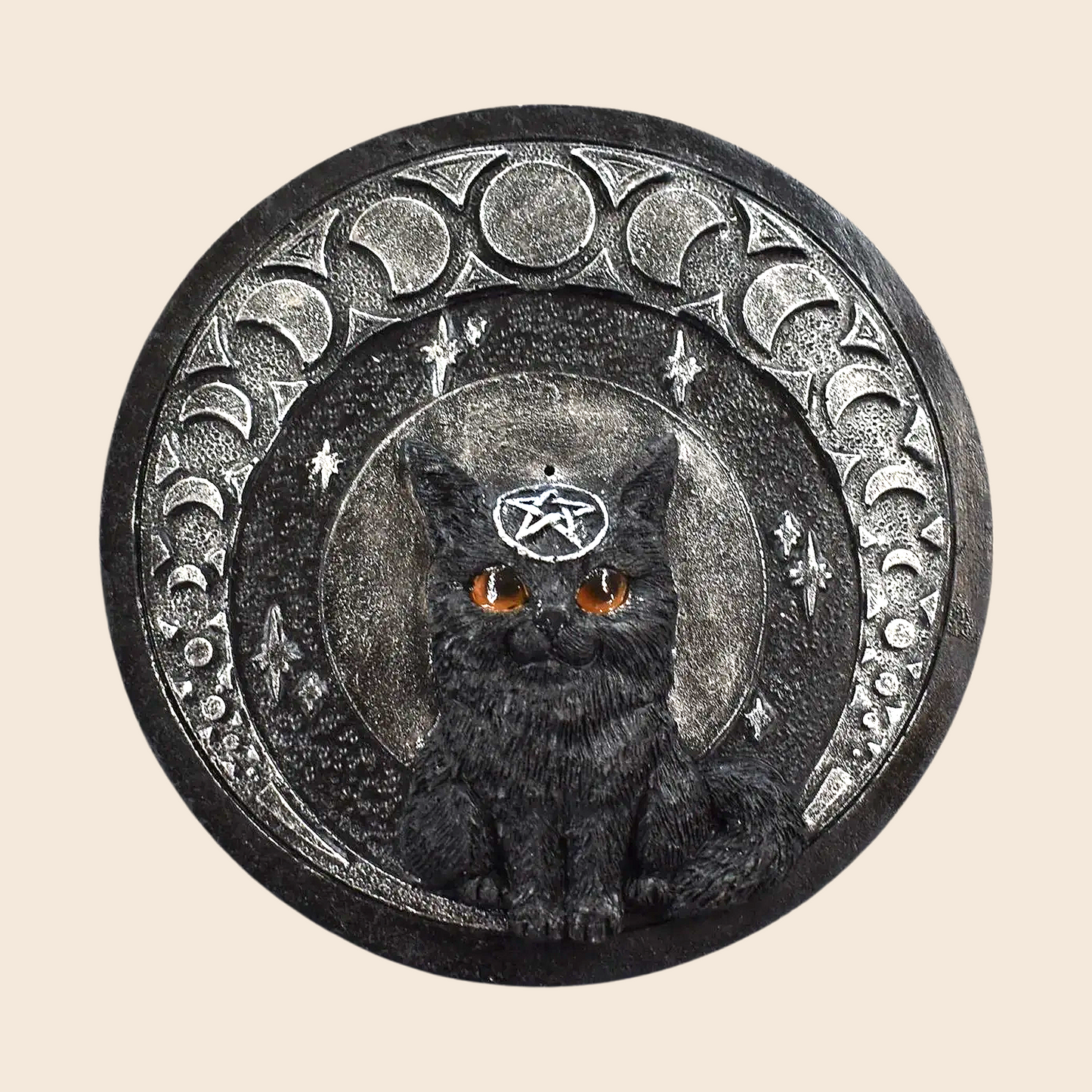 Black Cat Round Incense Burner
