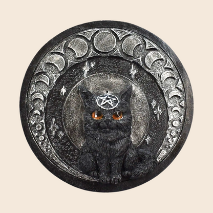 Black Cat Round Incense Burner