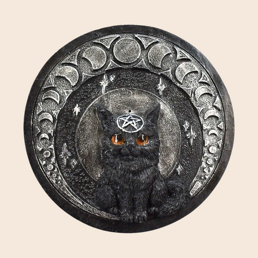Black Cat Round Incense Burner