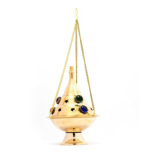 Brass Hanging burner with Colored Stones