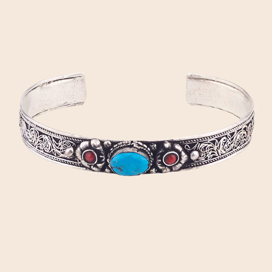 1/4" Turquoise With Coral Cuff