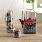 Dragonfly Tombo Porcelain Tea Set – 20 oz Teapot with 4 Hexagon Cups