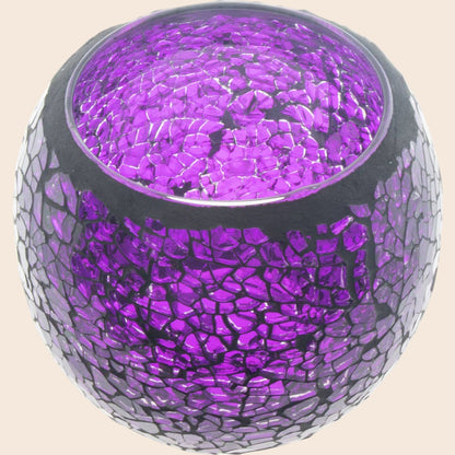 Glass Mosaic Votive Holder Round - Purple