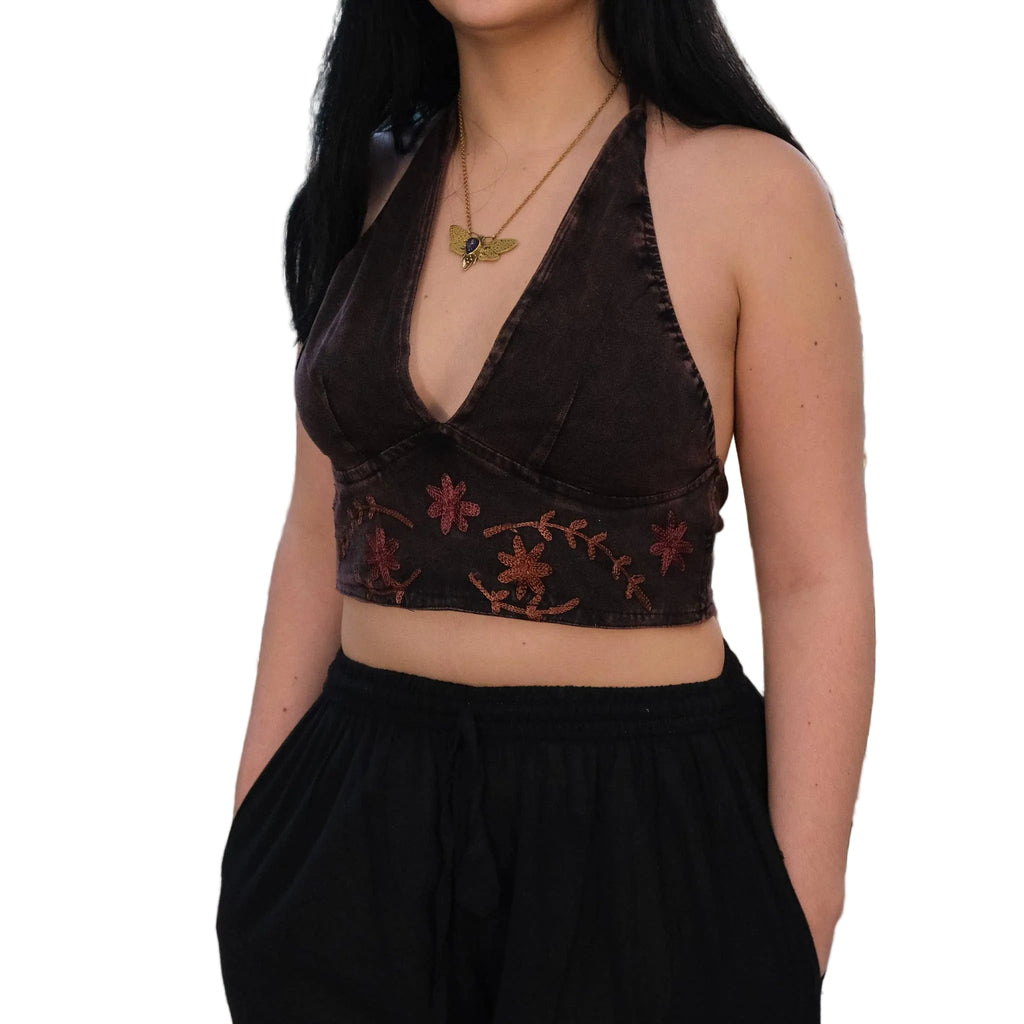Boho Fairycore Reversible Cotton Embroidered Bralette