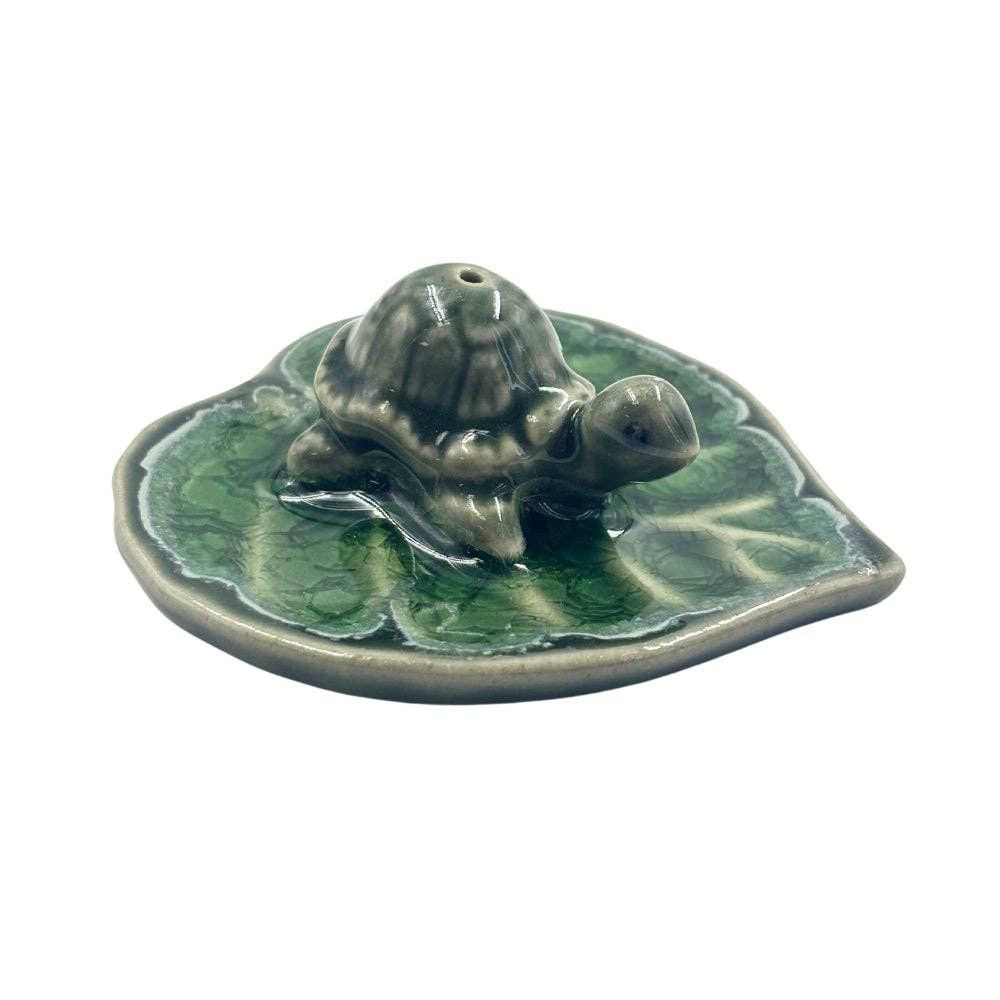 Turtle on Leaf Ceramic Incense Holder