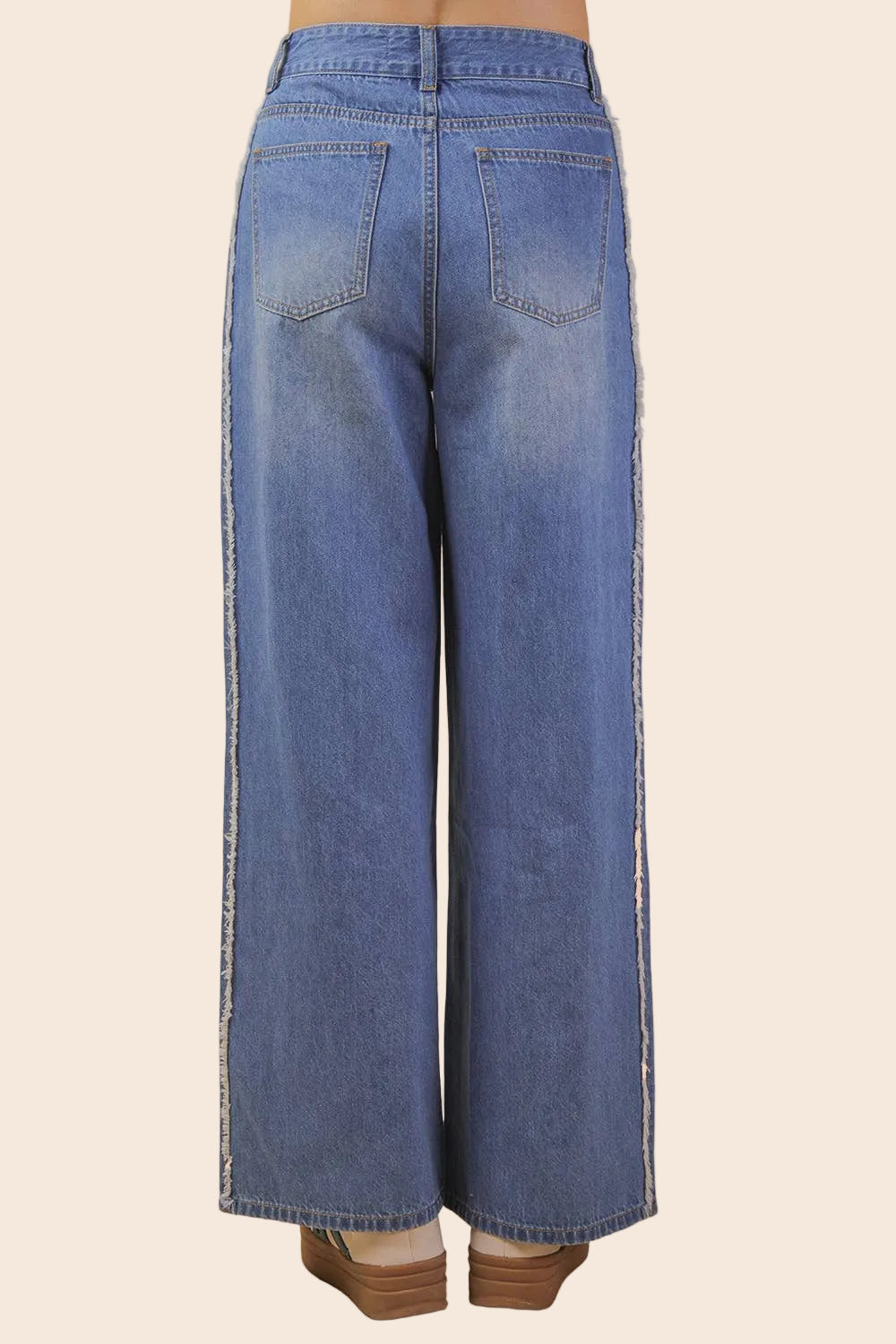 Frayed Detail Washed Denim Pants