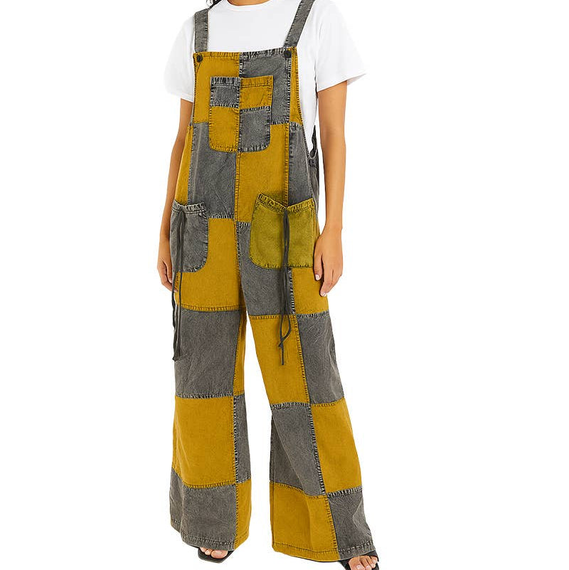 Grey and Mustard Checkered Overalls