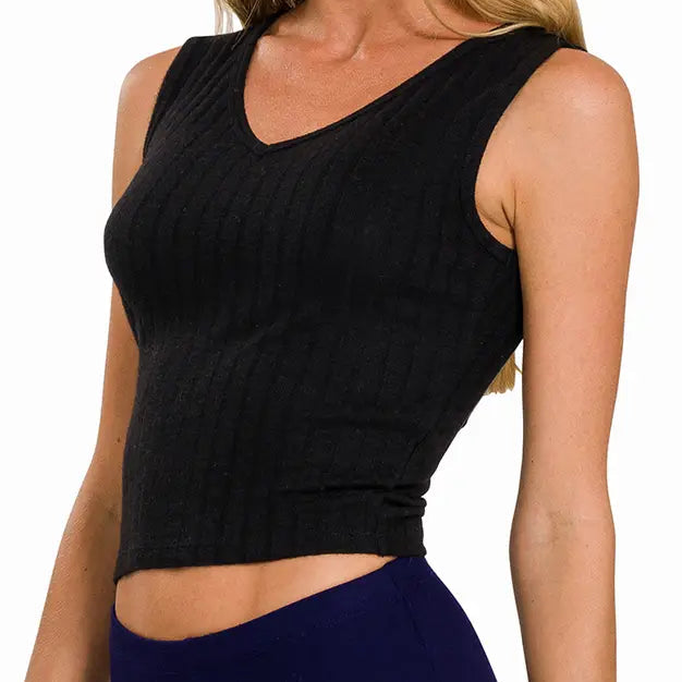 Ribbed V-Neck Cropped Tank Top