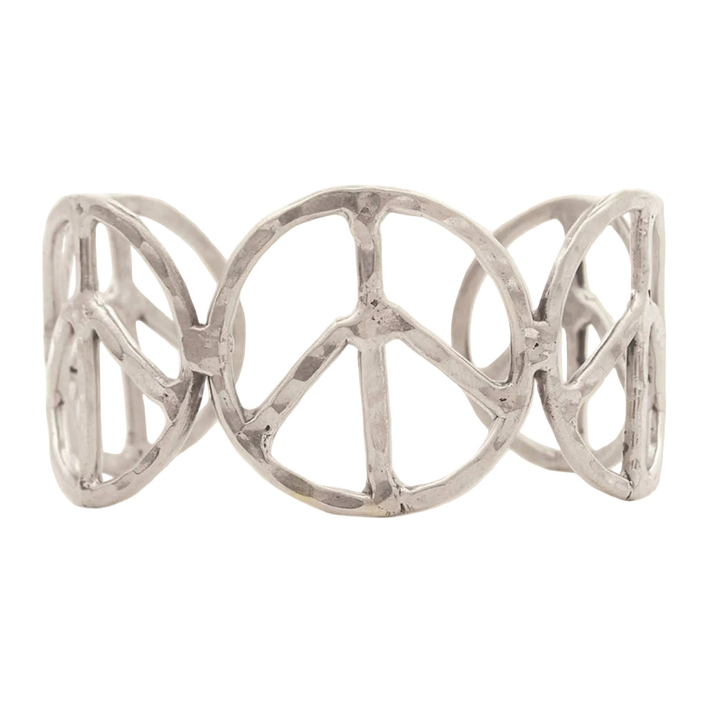 Woodstock Vibes Silver Peace Sign Cuff Bracelet