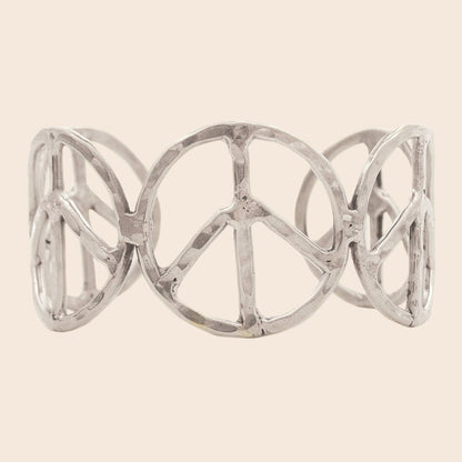 Woodstock Vibes Silver Peace Sign Cuff Bracelet