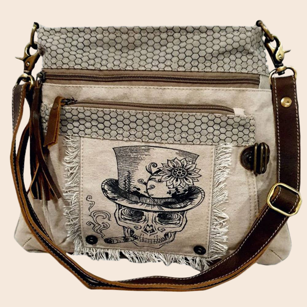 Canvas Shoulder Bag With Skull And Hat