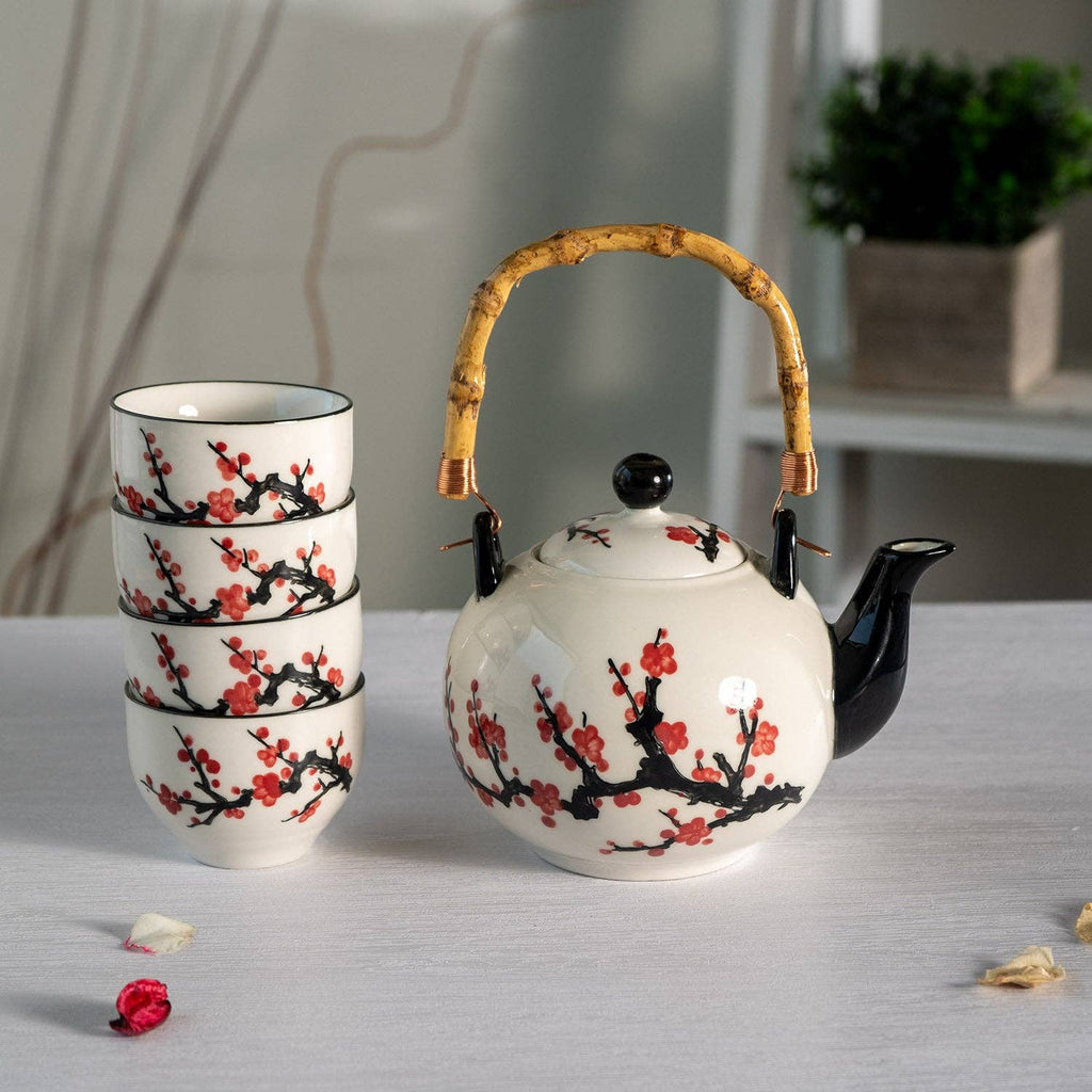 Cherry Blossoms Porcelain Tea Set – 30 oz Teapot with 4 Cups