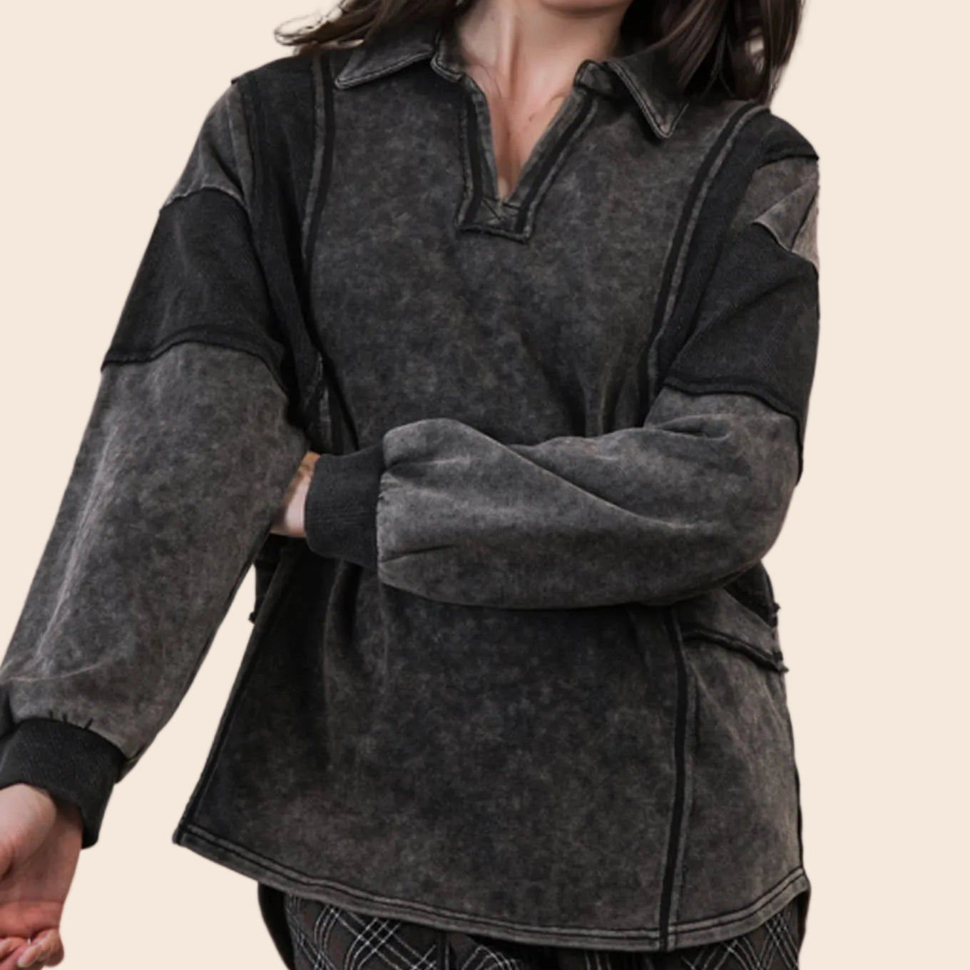 Mineral Washed Oversized French Terry Knit Top