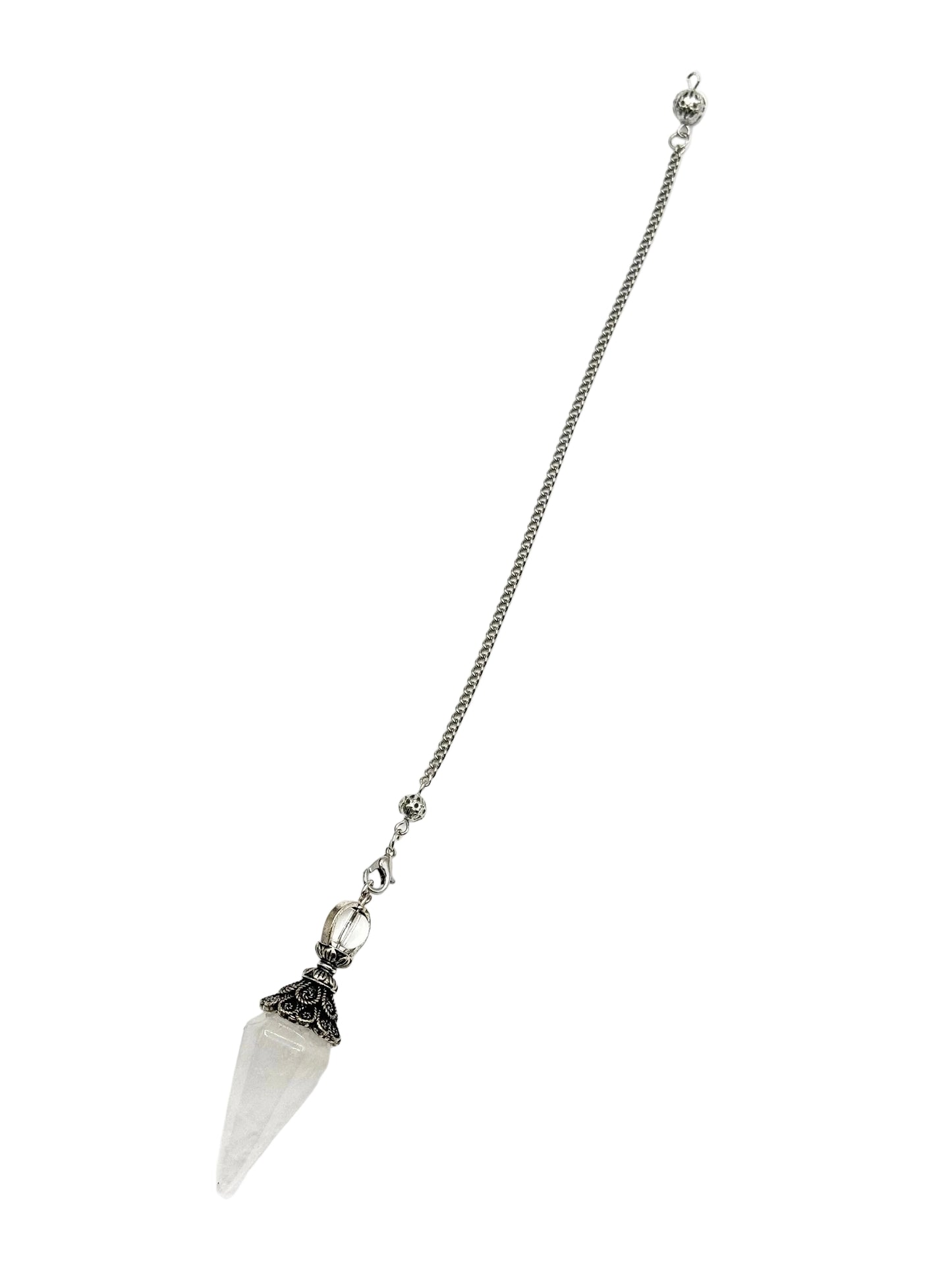 Clear Quartz Double Cap Pendulum with Silver Plate Chain